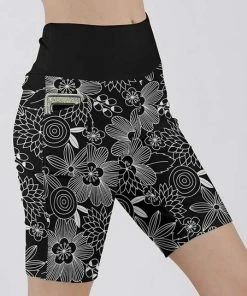 Lily | Black & White Floral Wide-Waist Pocket Bike Shorts - Women