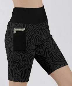 Lily | Black & Gray Zebra Wide-Waist Pocket Bike Shorts - Women