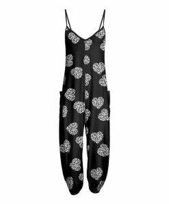 Lily | Black & White Leopard Hearts Sleeveless Pocket Jumpsuit - Women