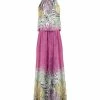 Lily | Pink & Turquoise Leaves Yoke Maxi Dress - Plus