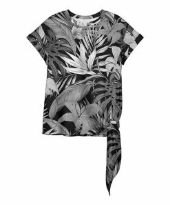 Lily | Gray & Black Tropical Side-Tie Crewneck Top - Plus