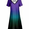 Lily | Purple & Green Ombré Crisscross-Back V-Neck Dress - Women