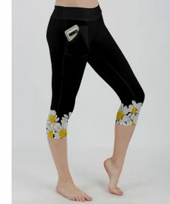 Lily | Black & White Floral Pocket Capri Leggings - Women