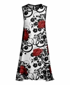 Lily | White & Red Floral Sleeveless Shift Dress - Women & Plus