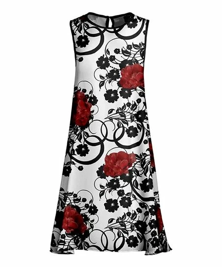 Lily | White & Red Floral Sleeveless Shift Dress - Women & Plus 1 Lily | White & Red Floral Sleeveless Shift Dress - Women & Plus