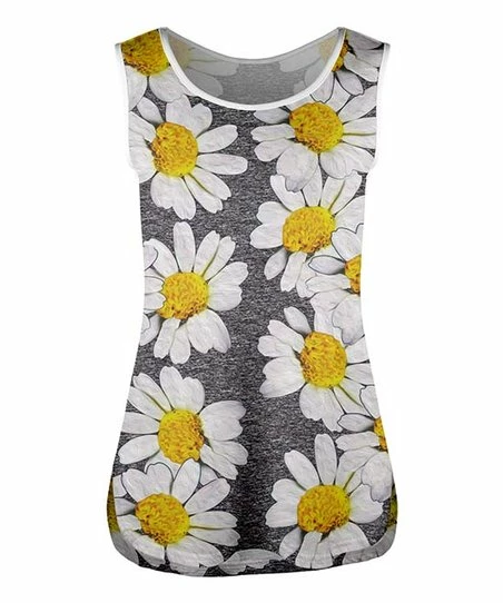 Lily | Gray & Yellow Floral Curved-Hem Tank - Plus 1 Lily | Gray & Yellow Floral Curved-Hem Tank - Plus