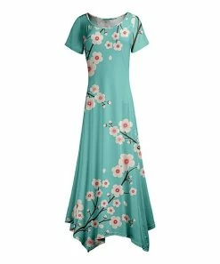 Lily | Turquoise & White Floral Handkerchief-Hem Maxi Dress - Women