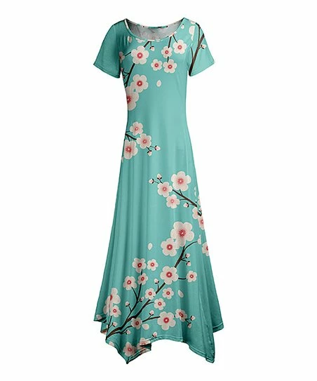 Lily | Turquoise & White Floral Handkerchief-Hem Maxi Dress - Women 1 Lily | Turquoise & White Floral Handkerchief-Hem Maxi Dress - Women