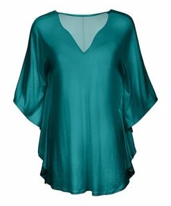Lily | Teal V-Neck Cape-Sleeve Tunic - Women