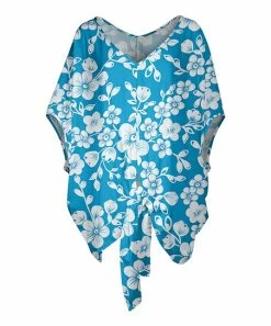 Lily | Turquoise & White Floral Tie-Hem Dolman Tunic - Women