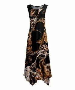 Lily | Black & Brown Abstract Sleeveless Handkerchief Maxi Dress - Plus