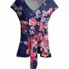 Lily | Blue & Pink Floral V-Neck Cap-Sleeve Tie-Hem Top - Plus