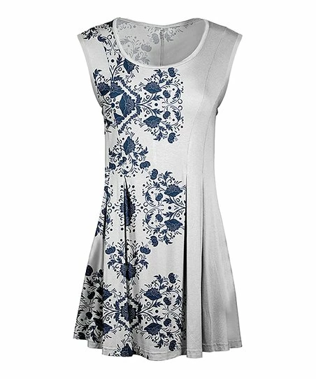 Lily | White & Navy Floral Scoop Neck Sleeveless Tunic - Plus 1 Lily | White & Navy Floral Scoop Neck Sleeveless Tunic - Plus