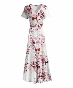 Lily | White & Pink Cherry Blossom Wrap Maxi Dress - Women