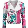 Lily | Pink & Blue Abstract-Floral Side-Zip Moto Jacket - Women