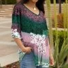 Lily | Green & Pink Floral V-Neck Tunic - Plus