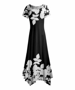 Lily | Black & White Floral Handkerchief Maxi Dress - Women & Plus