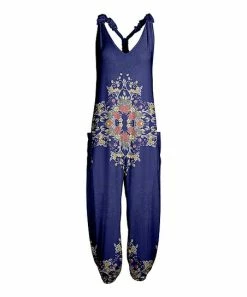 Lily | Navy Medallion Racerback Jumpsuit - Plus