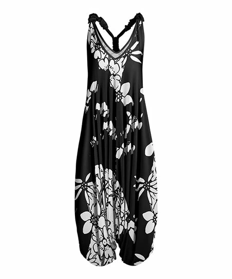 Lily | Black & White Floral Racerback Harem Jumpsuit - Women 1 Lily | Black & White Floral Racerback Harem Jumpsuit - Women