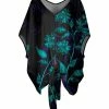Lily | Purple & Blue Floral Cape-Sleeve Knot-Hem Sidetail Tunic - Plus