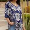 Lily | Blue & Cream Floral Layered-Sleeve Tunic - Plus