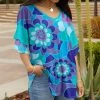Lily | Turquoise & Purple Floral Half-Sleeve V-Neck Tunic - Plus