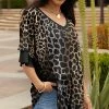 Lily | Black & Brown Leopard Ruffle-Sleeve V-Neck Tunic - Women & Plus