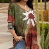 Lily | Olive & Rust Floral Layered Sleeve V-Neck Tunic - Women