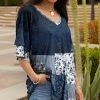 Lily | Blue & White Floral & Paisley V-Neck Tunic - Women