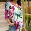 Lily | White & Fuchsia Floral Layered-Sleeve V-Neck Tunic - Plus