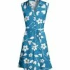 Lily | Blue & White Floral Belted Sleeveless Button-Front A-Line Dress - Women