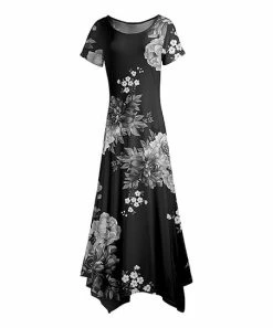Lily | Black & Gray Floral Handkerchief Maxi Dress - Women & Plus