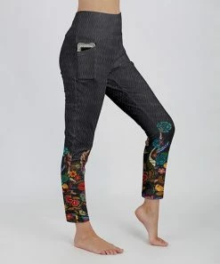 Lily | Gray & Blue Floral Pocket High-Waist Leggings - Women