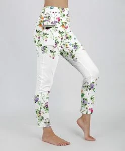 Lily | White & Green Floral Pocket High-Waist Leggings - Women