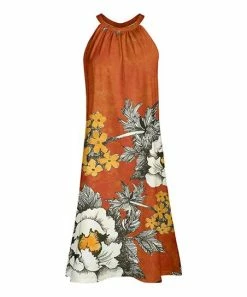 Lily | Orange & Cream Floral Yoke Dress - Women & Plus