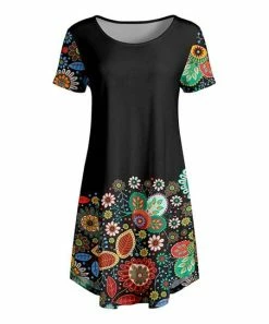 Lily | Black & Rust Multicolor Floral Short-Sleeve A-Line Dress - Women