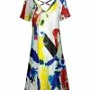 Lily | Red & Blue Abstract Crisscross-Back V-Neck Dress - Women