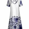 Lily | White & Blue Floral Crisscross-Back V-Neck Dress - Women