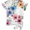 Lily | White & Blue Floral Knot-Hem Crewneck Top - Women