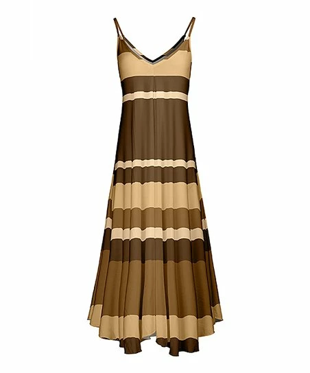 Lily | Brown & Beige Stripe V-Neck Sleeveless Maxi Dress - Women 1 Lily | Brown & Beige Stripe V-Neck Sleeveless Maxi Dress - Women