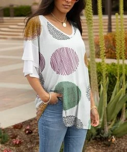 Lily | Green & Purple Geometric V-Neck Tunic - Women
