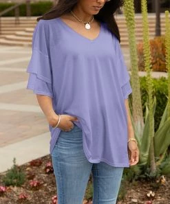 Lily | Light Lavender V-Neck Ruffle-Sleeve Tunic - Plus