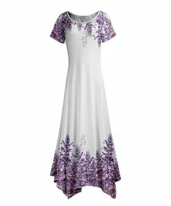 Lily | Purple & White Floral Short-Sleeve Maxi Dress - Women