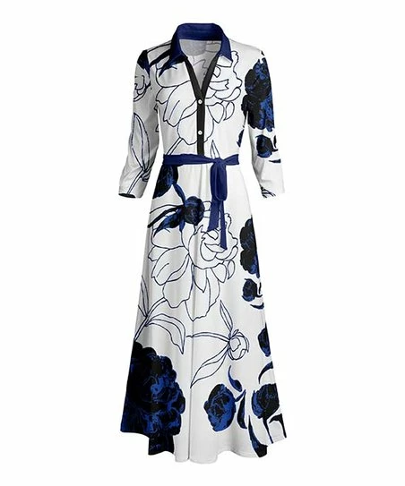 Lily | Blue & Black Floral Belted Shirt Dress - Women & Plus 1 Lily | Blue & Black Floral Belted Shirt Dress - Women & Plus