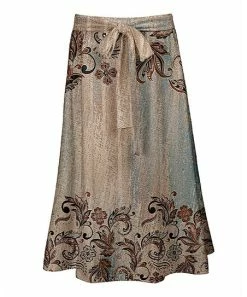 Lily | Beige & Brown Floral Tie-Waist Midi Skirt - Women