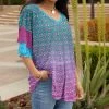 Lily | Turquoise & Pink Geometric Ruffle-Sleeve V-Neck Tunic - Plus