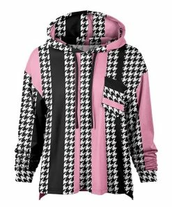 Lily | Black & Pink Houndstooth Stripe Patch-Pocket Hoodie - Women & Plus
