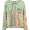 Lily | Green & Teal Polka Dot Floral Patchwork Chest Pocket Hoodie - Women