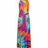 Lily | Orange & Fuchsia Daisies Sleeveless Yoke Sash-Waist Maxi Dress - Women & Plus