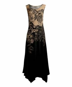 Lily | Beige & Black Floral Sleeveless Handkerchief Maxi Dress - Women